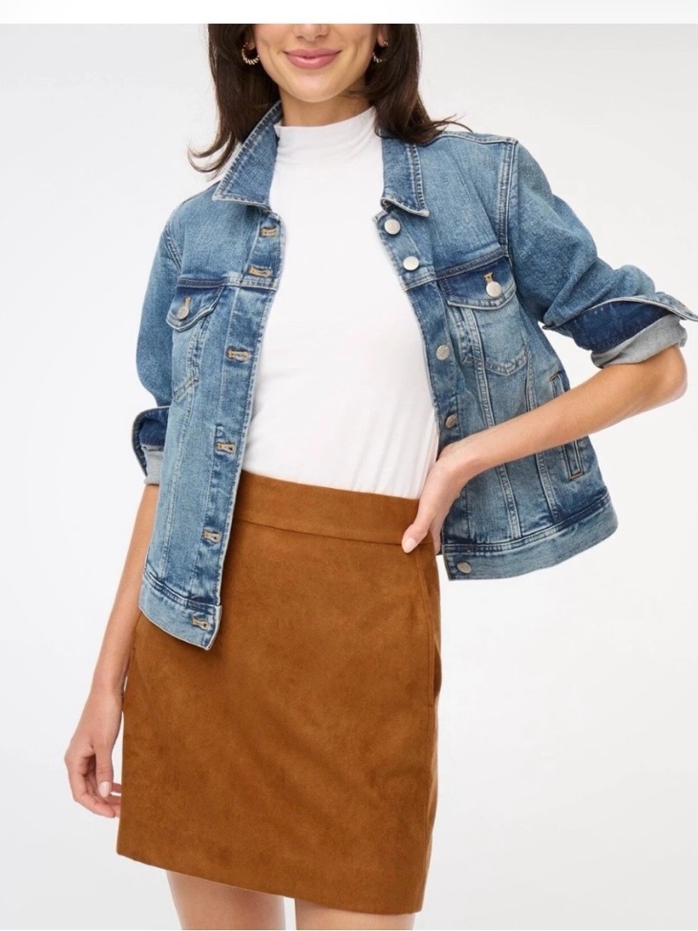 J Crew Faux Suede Mini Skirt Size 12 Walnut Pockets A Line BC892 Retail $98